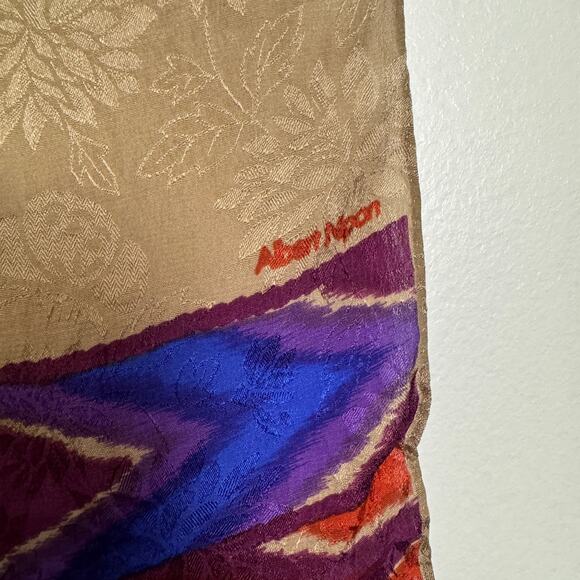 Vtg Albert Nipon Silk Scarf 10x52 Women Gold & Purple & Red Tribal Western Sheer - Picture 2 of 6